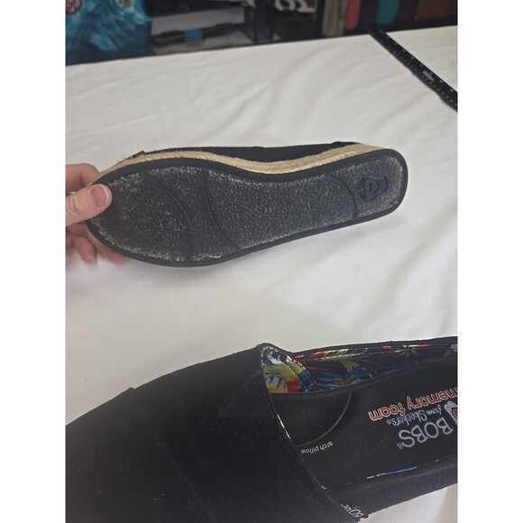 Bobs Skechers Shoes‎ 9 Espadrilles Slip On Comfort Black Tan Fabric Wedge Arch - Picture 6 of 10